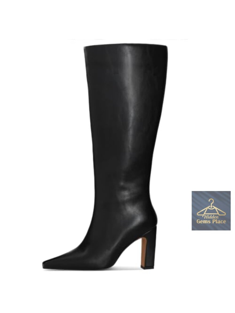 Wide Calf Knee High Boots Square Toe Chunky Heel Faux Leather